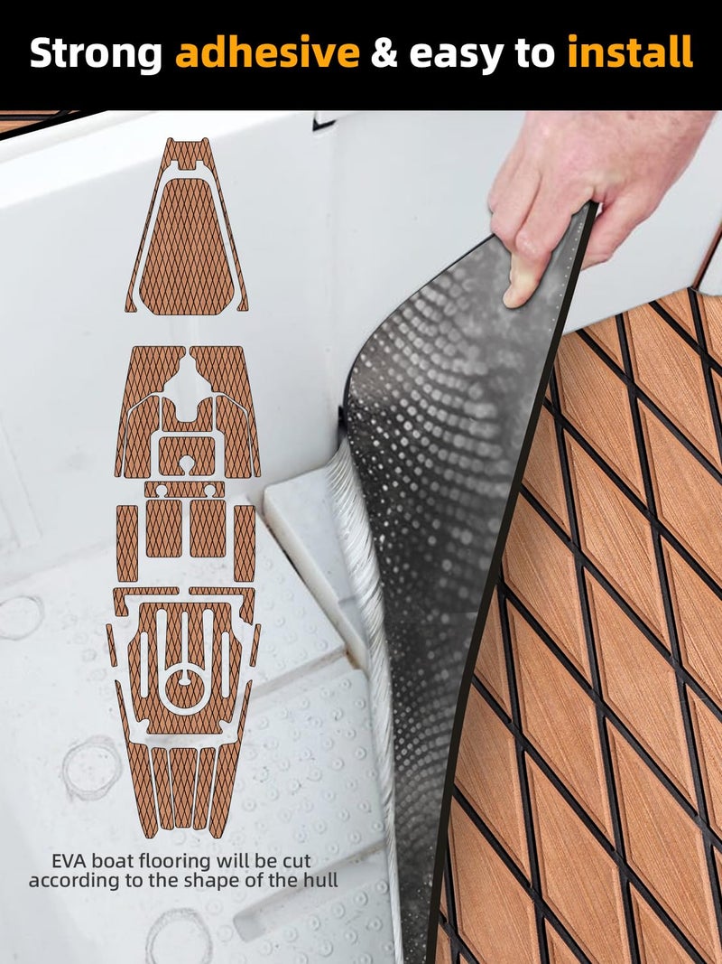 FOCEAN Boat Flooring EVA Foam Boat Decking Marine Mat Non-Slip Self-Adhesive Flooring Sheet for Motorboat Kayak Surfboard Garden Swimming Pools, 94.5''x 15.7'', Brown with Black Lines - Image 3