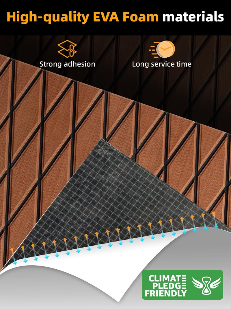 FOCEAN Boat Flooring EVA Foam Boat Decking Marine Mat Non-Slip Self-Adhesive Flooring Sheet for Motorboat Kayak Surfboard Garden Swimming Pools, 94.5''x 15.7'', Brown with Black Lines - Image 2