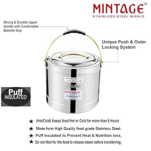 Mintage Stainless Steel Sambar Pot 5L with Free 200ml Leakproof Lunch Box Insulated Hot Pot Casserole for Cooking Durable Container Ideal for Indian Cooking Hotel Restaurant Canteens Travel Picnic - Image 3