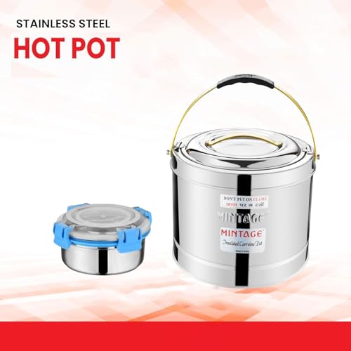 Mintage Stainless Steel Sambar Pot 5L with Free 200ml Leakproof Lunch Box Insulated Hot Pot Casserole for Cooking Durable Container Ideal for Indian Cooking Hotel Restaurant Canteens Travel Picnic - Image 4