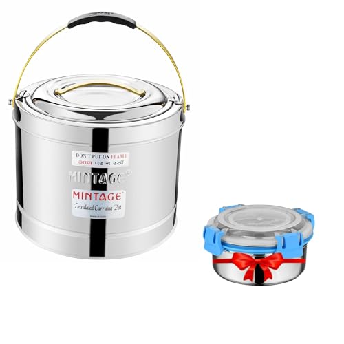 Mintage Stainless Steel Sambar Pot 5L with Free 200ml Leakproof Lunch Box Insulated Hot Pot Casserole for Cooking Durable Container Ideal for Indian Cooking Hotel Restaurant Canteens Travel Picnic - Image 1
