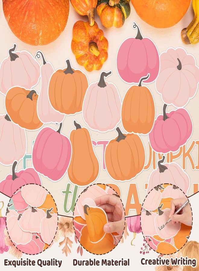 CPicdn 133Pcs Fall Bulletin Board Decorations Set, Fall Pink Pumpkin Cutouts Border Trims Autumn Thanksgiving Classroom Decor Chalkboard Supplies Elementary Home Wall Door Party Supplies - Image 3