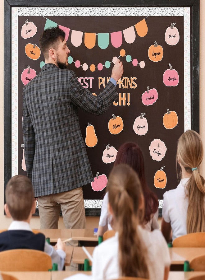 CPicdn 133Pcs Fall Bulletin Board Decorations Set, Fall Pink Pumpkin Cutouts Border Trims Autumn Thanksgiving Classroom Decor Chalkboard Supplies Elementary Home Wall Door Party Supplies - Image 5