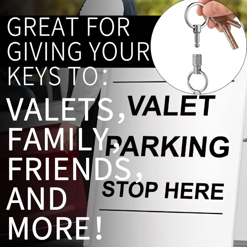 FEGVE Titanium Quick Release Swivel Keychain, Pull Apart Detachable Keychain Heavy Duty Car Key Holder with 4 Stainless Steel Key Rings-2pcs - Image 2