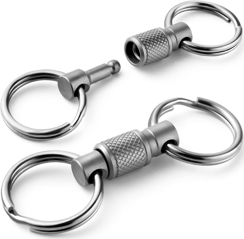 FEGVE Titanium Quick Release Swivel Keychain, Pull Apart Detachable Keychain Heavy Duty Car Key Holder with 4 Stainless Steel Key Rings-2pcs - Image 1