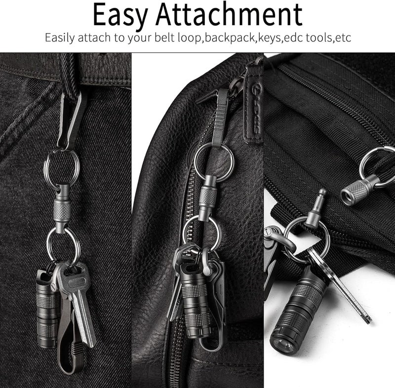 FEGVE Titanium Quick Release Swivel Keychain, Pull Apart Detachable Keychain Heavy Duty Car Key Holder with 4 Stainless Steel Key Rings-2pcs - Image 5