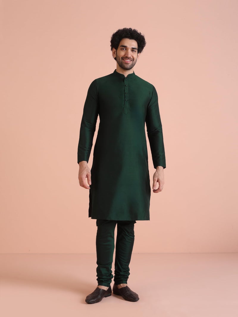 KISAH Kurta Sherwani Set for Men – Silk Blend Jacquard Textured Indo Western Kurta with Churidar | Designer Ethnic Outfit for Weddings & Festivals, Green, 42 - Image 3