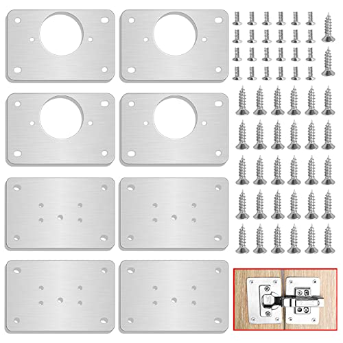 KesaPlan 4Pairs Thick Hinge Repair Plate Kit with Hole for Cabinet, Rust Resistant Stainless Steel Plate Repair Brackets, Easy Installation Hinges with Mounting Screws Fixing for Kitchen Cupboard Door - Image 1