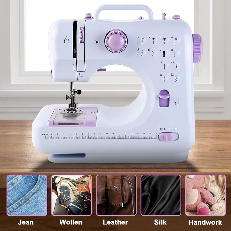 JUCVNB Sewing Machine for Beginners & Kids, Mini Portable Sewing Machines with 12 Built-in Stitch Patterns, 2-Speed Foot Pedal, Perfect for Teaching Daughter Granddaughter to Sew(Purple White) - Image 5