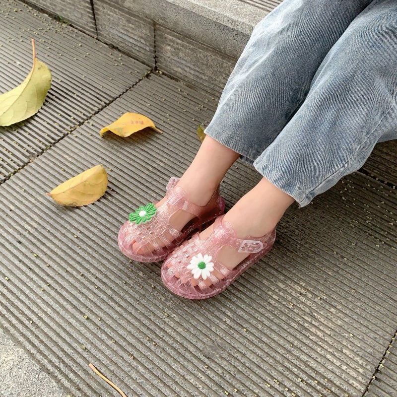 New Summer Children'S Soft-Soled Fresh Flower Fresh Fashion Crystal Sandals Baotou Beach Shoes - Image 4