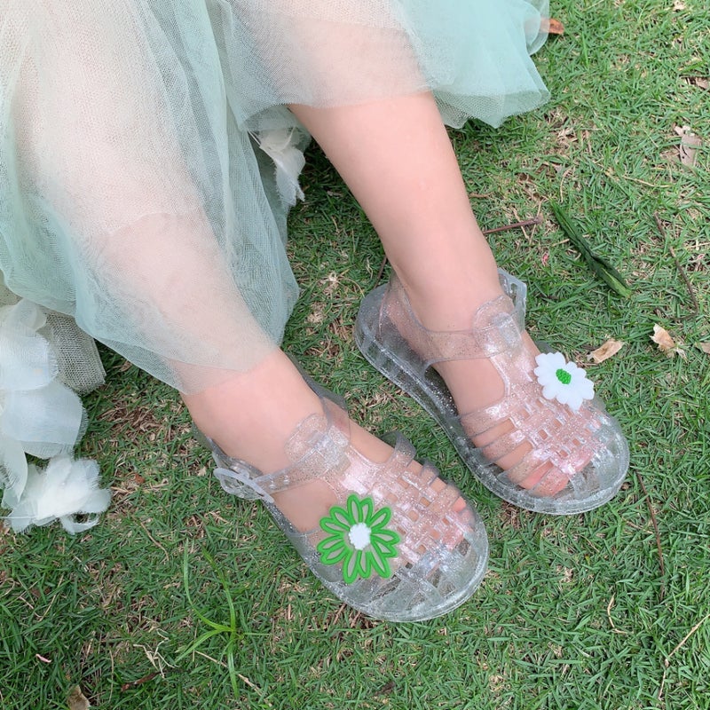 New Summer Children'S Soft-Soled Fresh Flower Fresh Fashion Crystal Sandals Baotou Beach Shoes - Image 2