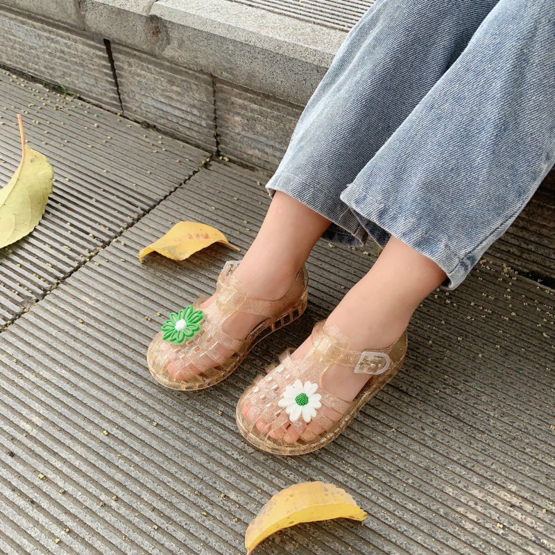 New Summer Children'S Soft-Soled Fresh Flower Fresh Fashion Crystal Sandals Baotou Beach Shoes - Image 3