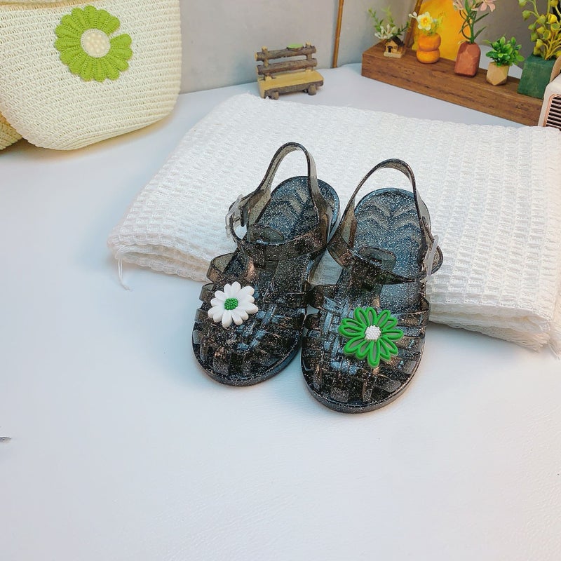 New Summer Children'S Soft-Soled Fresh Flower Fresh Fashion Crystal Sandals Baotou Beach Shoes - Image 1