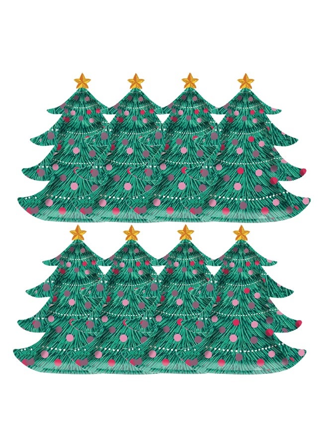 ThePartyPopper 8 Pcs Christmas Tree Shaped Plates – Festive Green Disposable Paper Plates for Christmas Party, Holiday Dinner, Xmas Tableware - Image 1