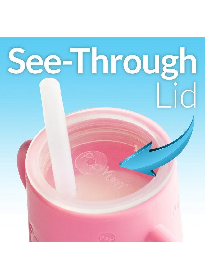 PopYum Silicone Training Cup with Straw Lid, 2-Pack for Baby, Infant and Toddler, Tumbler, Sippy, handles, 5 ounce (purple, pink) - Image 2