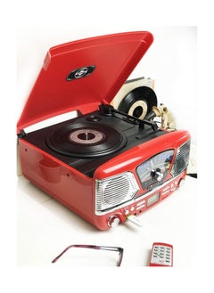 Steepletone Steepletone Roxy 4 1960s Retro Style Vinyl Record Player Red 4 in 1 Music Center, CD Player, Radio, USB/SD Mp3 Playback Recording and Encoding  - Image 1