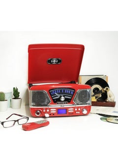 Steepletone Steepletone Roxy 4 1960s Retro Style Vinyl Record Player Red 4 in 1 Music Center, CD Player, Radio, USB/SD Mp3 Playback Recording and Encoding  - Image 2