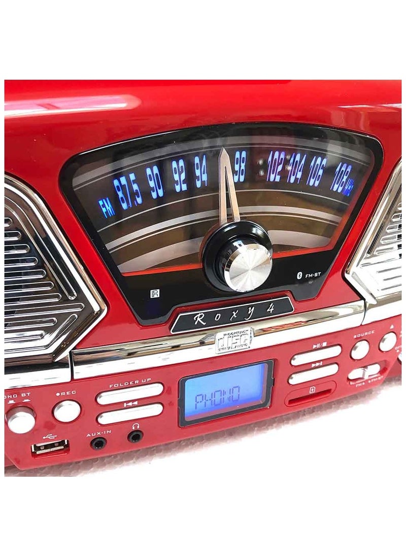 Steepletone - Steepletone Roxy 4 1960s Retro Style Vinyl Record Player Red 4 in 1 Music Center, CD Player, Radio, USB/SD Mp3 Playback Recording and Encoding - Image 1