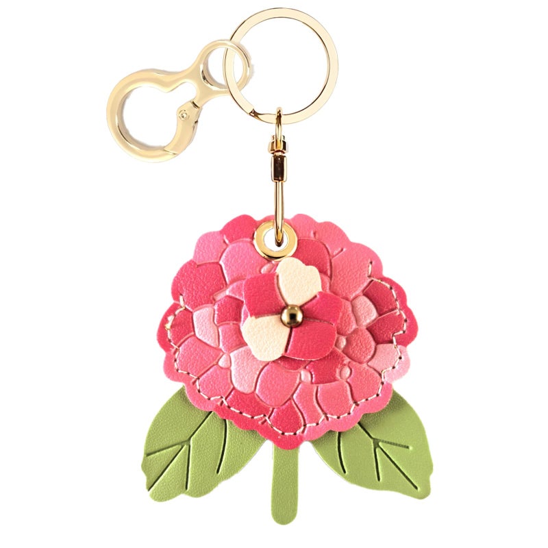 BORKUANA Leather Keychain Holder Case Compatible with AirTag,Cute Protective Cover with Keyring,Anti-Scratch Finder GPS Tracker Case for Wallet Keys,bag,pets(Hydrangea B) - Image 1