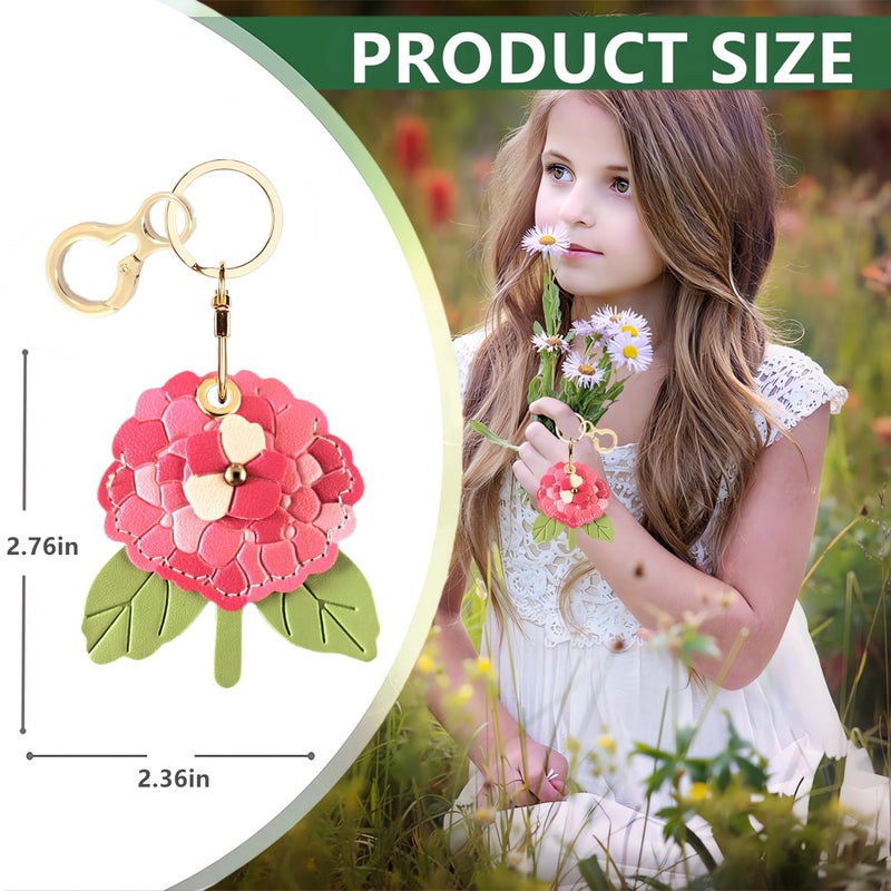 BORKUANA Leather Keychain Holder Case Compatible with AirTag,Cute Protective Cover with Keyring,Anti-Scratch Finder GPS Tracker Case for Wallet Keys,bag,pets(Hydrangea B) - Image 2