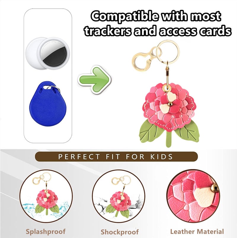 BORKUANA Leather Keychain Holder Case Compatible with AirTag,Cute Protective Cover with Keyring,Anti-Scratch Finder GPS Tracker Case for Wallet Keys,bag,pets(Hydrangea B) - Image 4