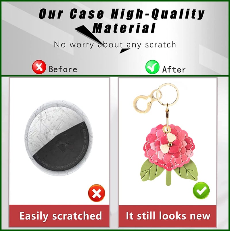 BORKUANA Leather Keychain Holder Case Compatible with AirTag,Cute Protective Cover with Keyring,Anti-Scratch Finder GPS Tracker Case for Wallet Keys,bag,pets(Hydrangea B) - Image 3