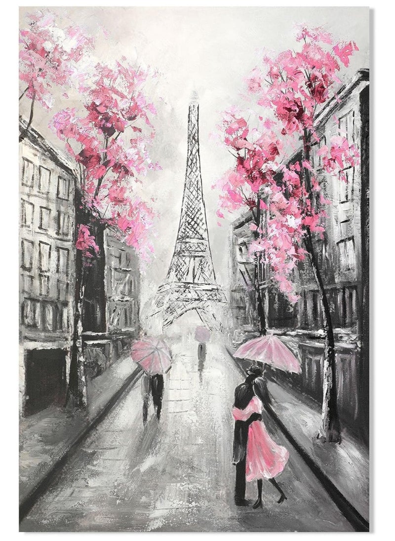 Today Idea - Today Idea Eiffel Tower Canvas Wall Art | Black & White Parisian Street Print with Pink & Grey Accents | Modern Framed Art Print for Living Room, Bedroom & Gifts (24x36 Inch) - Image 1