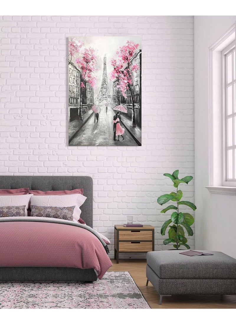 Today Idea - Today Idea Eiffel Tower Canvas Wall Art | Black & White Parisian Street Print with Pink & Grey Accents | Modern Framed Art Print for Living Room, Bedroom & Gifts (24x36 Inch) - Image 1