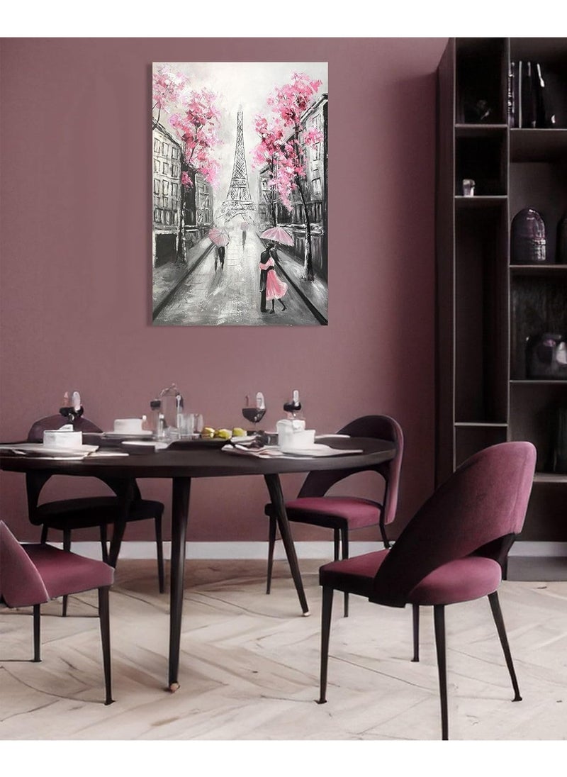Today Idea - Today Idea Eiffel Tower Canvas Wall Art | Black & White Parisian Street Print with Pink & Grey Accents | Modern Framed Art Print for Living Room, Bedroom & Gifts (24x36 Inch) - Image 1