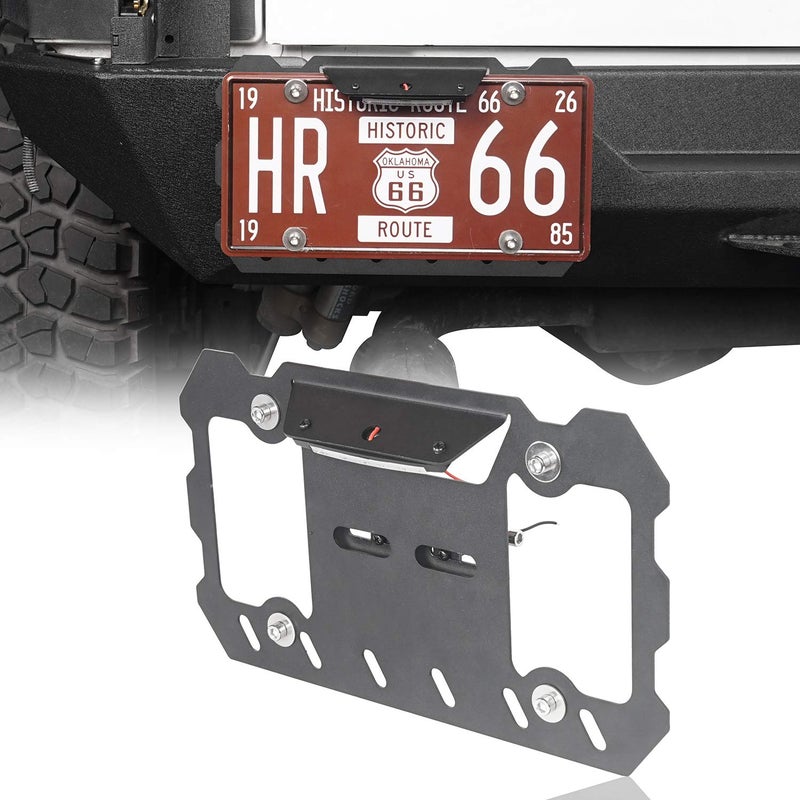 V8 GOD License Plate Mounting Bracket Relocation Holder wWhite LED Light for Jeep Wrangler 19552025 CJ YJ TJ JK JL Gladiator JT