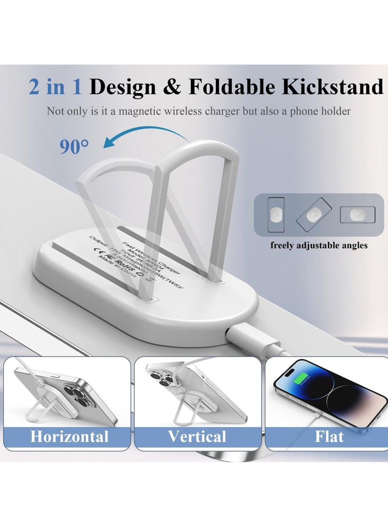 Captaintech Magnetic Wireless Charger, MagSafe Charger Compatible for iPhone 14 13 12 Series for iWatch, Travel Wireless Charging Pad with Kickstand, Include 3.3Ft Type C Cable Included - Image 3