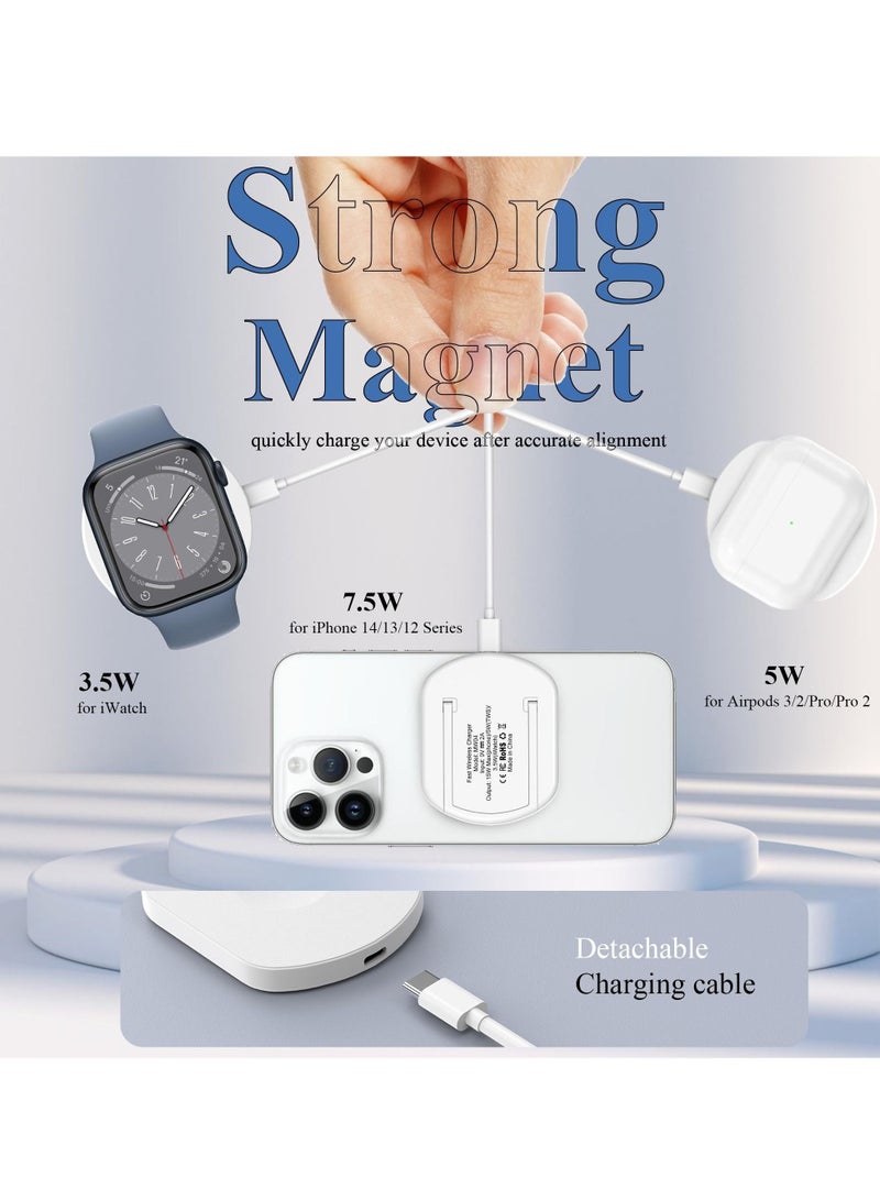 Captaintech Magnetic Wireless Charger, MagSafe Charger Compatible for iPhone 14 13 12 Series for iWatch, Travel Wireless Charging Pad with Kickstand, Include 3.3Ft Type C Cable Included - Image 4