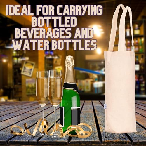 Hell Blues 6-Pack Canvas Wine Carrying Bags with Handles, 100% Cotton Totes Blank Bottle Gift Tote Washable Wine Carrier (13" x 6.5" x 3") - Image 3