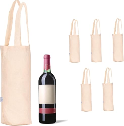 Hell Blues 6-Pack Canvas Wine Carrying Bags with Handles, 100% Cotton Totes Blank Bottle Gift Tote Washable Wine Carrier (13" x 6.5" x 3") - Image 1