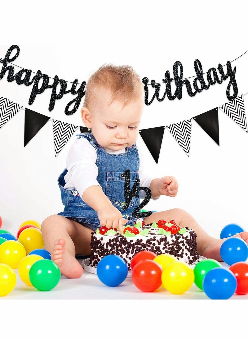 KASTWAVE 6 Months Birthday Banner Happy Birthday Banner Glitter Year Cake Topper Triangle Flag Banner for Half Year Baby Shower Birthday Party Decoration - Image 2