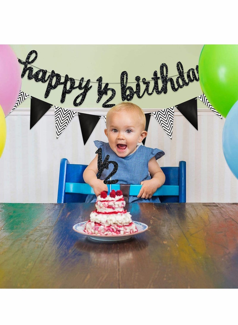 KASTWAVE 6 Months Birthday Banner Happy Birthday Banner Glitter Year Cake Topper Triangle Flag Banner for Half Year Baby Shower Birthday Party Decoration - Image 5