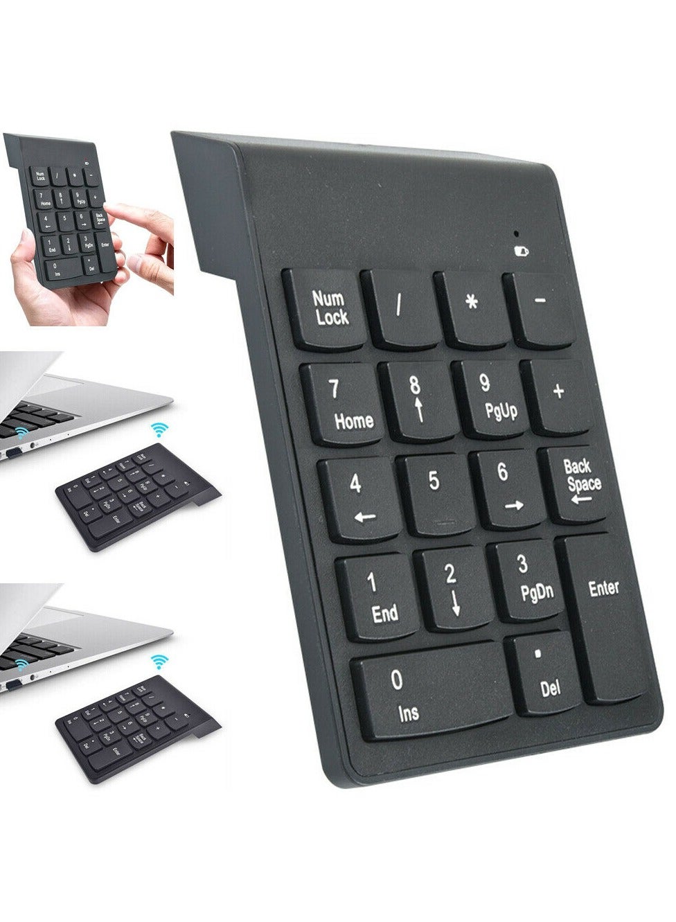 DUSALA Wireless Numeric Keypad 18Keys Portable Number Numpad with 2.4G Mini USB Receiver for Laptop Notebook, Desktop, Surface Pro, Black