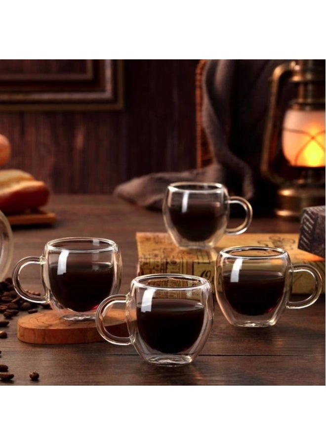 إيباسكت مجموعة من 4 أكواب قهوة إسبريسو مزدوجة الجدار سعة 125 مل بمقبض، أكواب شفافة لشرب الشاى و الإسبريسو، أكواب قهوة إسبريسو، أدوات شرب أساسية، مصنوعة من البورسليكات - Image 2