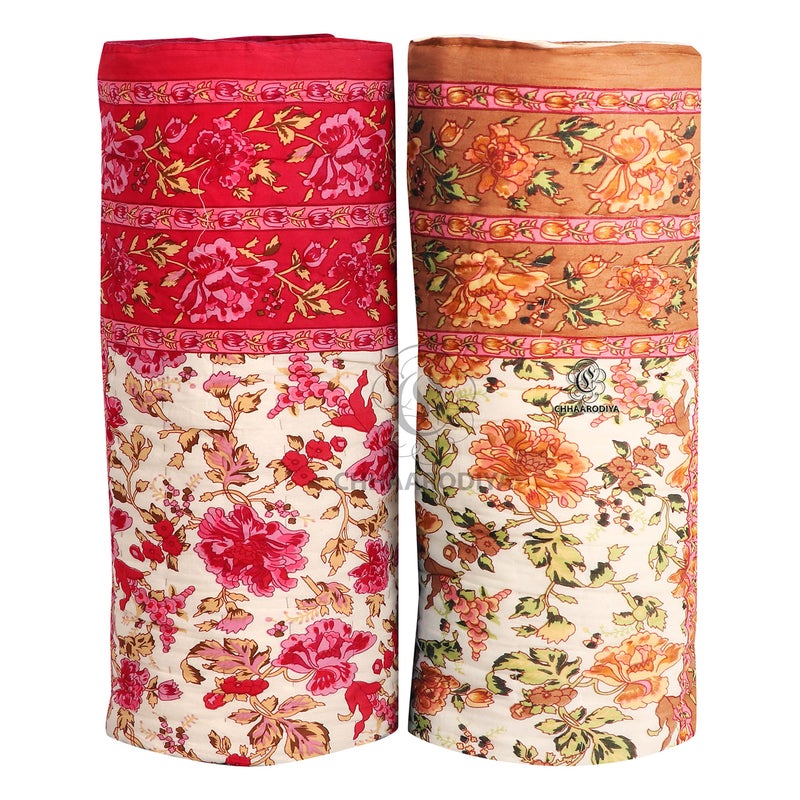LILFLY 400 TC Pure Cotton Jaipuri Light Weight Traditional Rajasthani Print Single Bed Quilt/Razai/Rajai (Single Bed - Set of 2 Combo Set) - Image 1