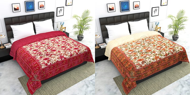 LILFLY 400 TC Pure Cotton Jaipuri Light Weight Traditional Rajasthani Print Single Bed Quilt/Razai/Rajai (Single Bed - Set of 2 Combo Set) - Image 4