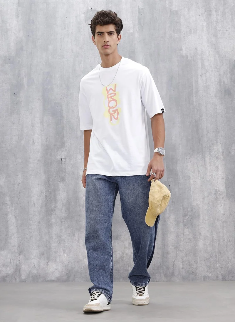 روجن Casual Men Tee With Graphic | White