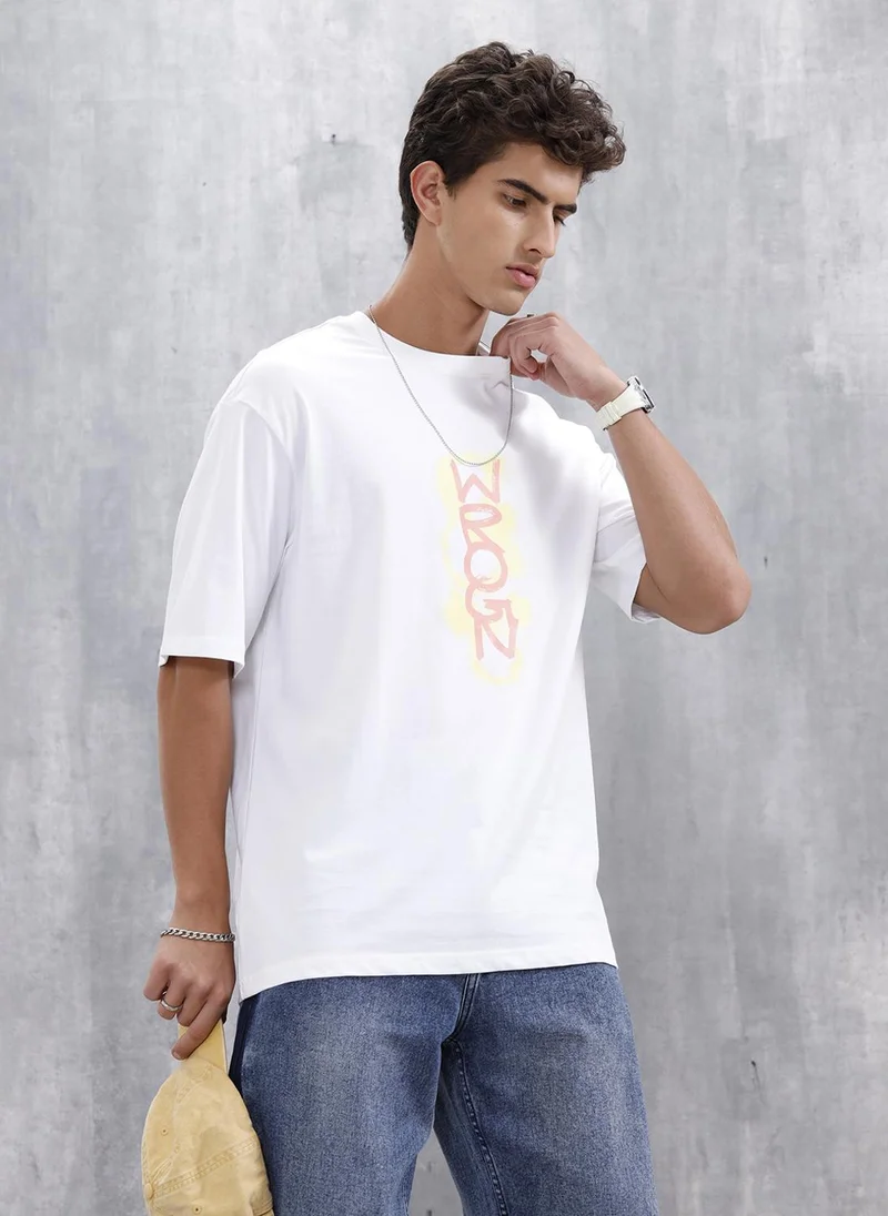 روجن Casual Men Tee With Graphic | White