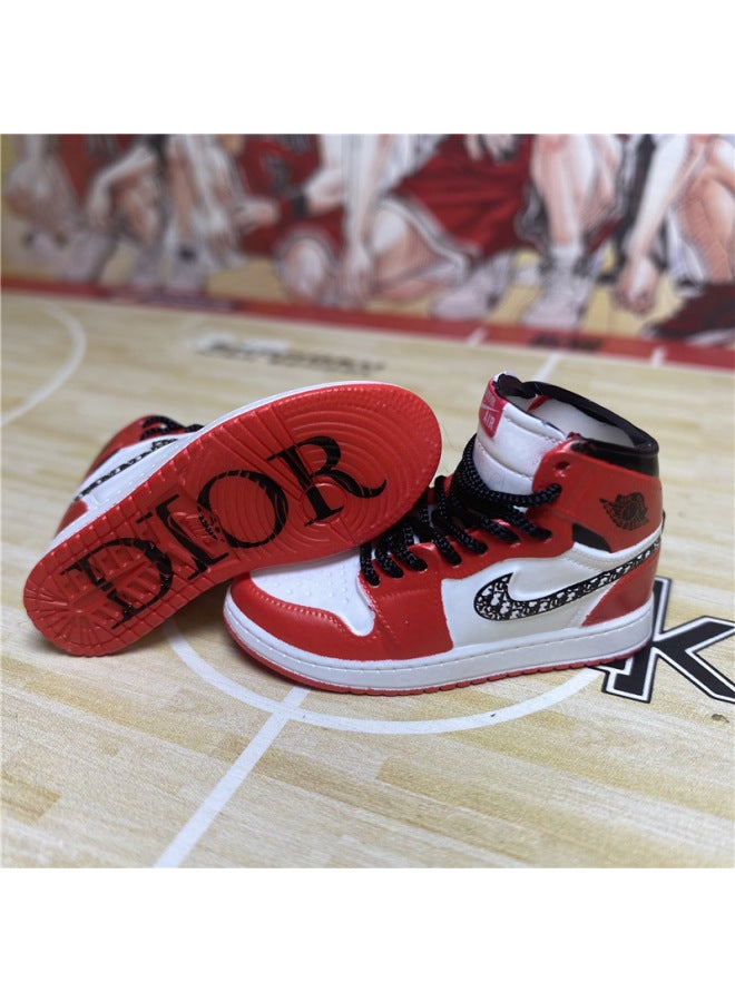 1/6 Mini Sneakers Model Aj1 Creative Cute Basketball Shoes Keychain Car Bag Jewelry Aj Keychain-Color:1 White Red Ao (a Pair Of Naked Shoes)  - Image 1