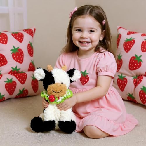 Hopearl Adorable Plush Cow Toy with Knitted Cute Strawberry Bib Floppy Dairy Cattle Soft Stuffed Animal Gifts for Boys Girls Kids Toddlers 9 - Image 5