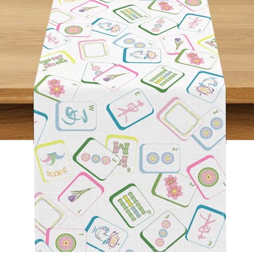 Buxiuer Mahjong Party Decorations Table Runner Mah Jong Game Night Club Birthday Supply Celebration Dining Home Kitchen Island Decor (13" x 72") - Image 1