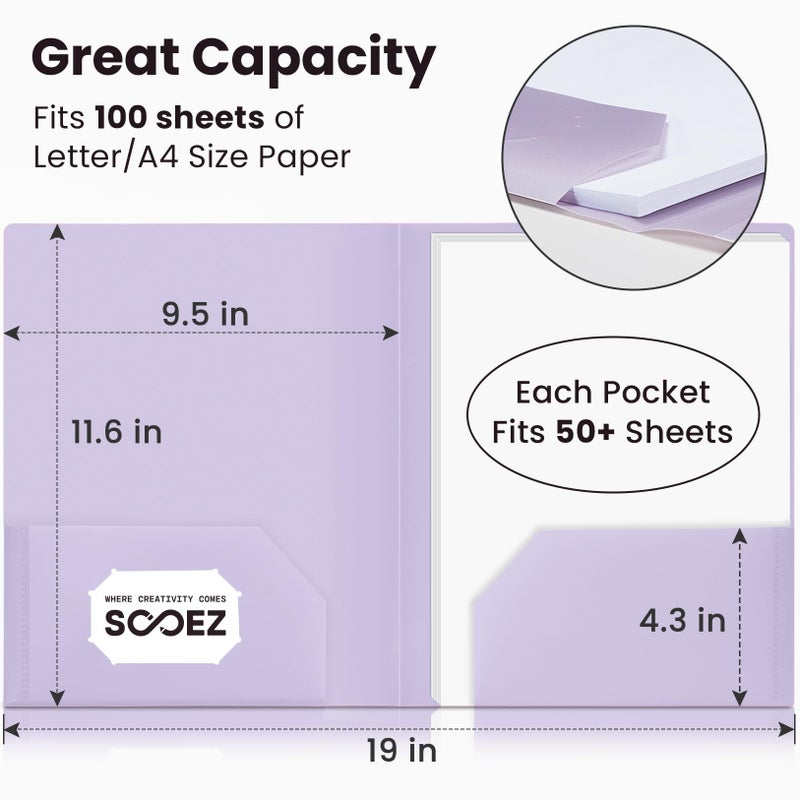 Sooez 6Pack Folders with Pockets, Pastels Colors, Heavy Duty Pocket Folder, Plastic Folders with Pockets, 2-Pocket Folder Bulk, Aesthetic File Folder, Back to School Office Filing Supplies - Image 4