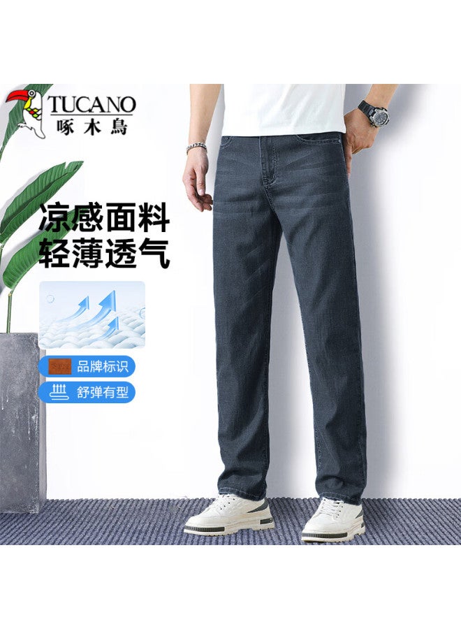 توكانو Tucano جينز رجالي، خفيف الوزن صيفي، كاجوال للعمل، عصري متعدد الاستخدامات، بنطلون طويل ضيق مرن، ملابس رجالية، أسود وأزرق، المقاس 31 - Image 1