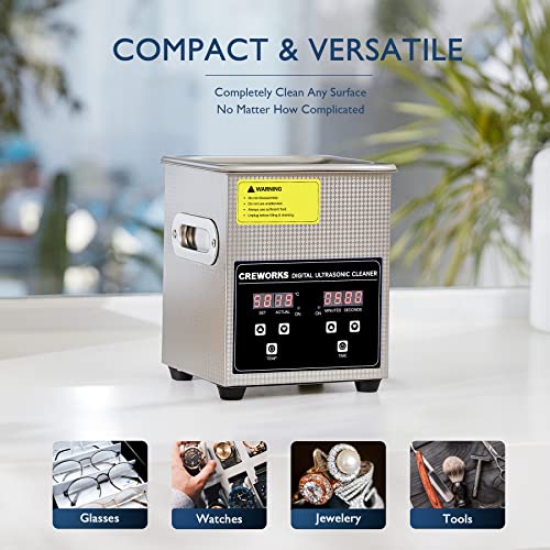 CREWORKS Professional Ultrasonic Cleaning Machine, Ultrasonic Machine with Heater & Timer, Digital Jewelry Ultrasonic Cleaner for Cleaning Denture Dental Oral Irrigator Parts Retainer Glasses, 1.8L - Image 2