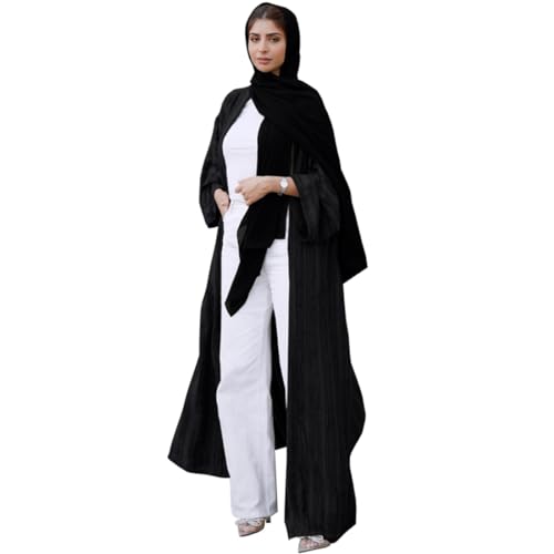 IWEMEK Front Open Abaya for Women Muslim Dress With Hijab - Long Sleeve Cardigan Coat for Winter - 2 Piece Set Muslim Clothes Black+Hijab S - Image 1