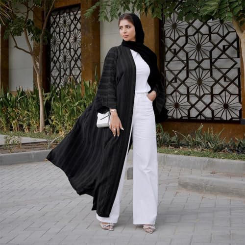 IWEMEK Front Open Abaya for Women Muslim Dress With Hijab - Long Sleeve Cardigan Coat for Winter - 2 Piece Set Muslim Clothes Black+Hijab S - Image 5